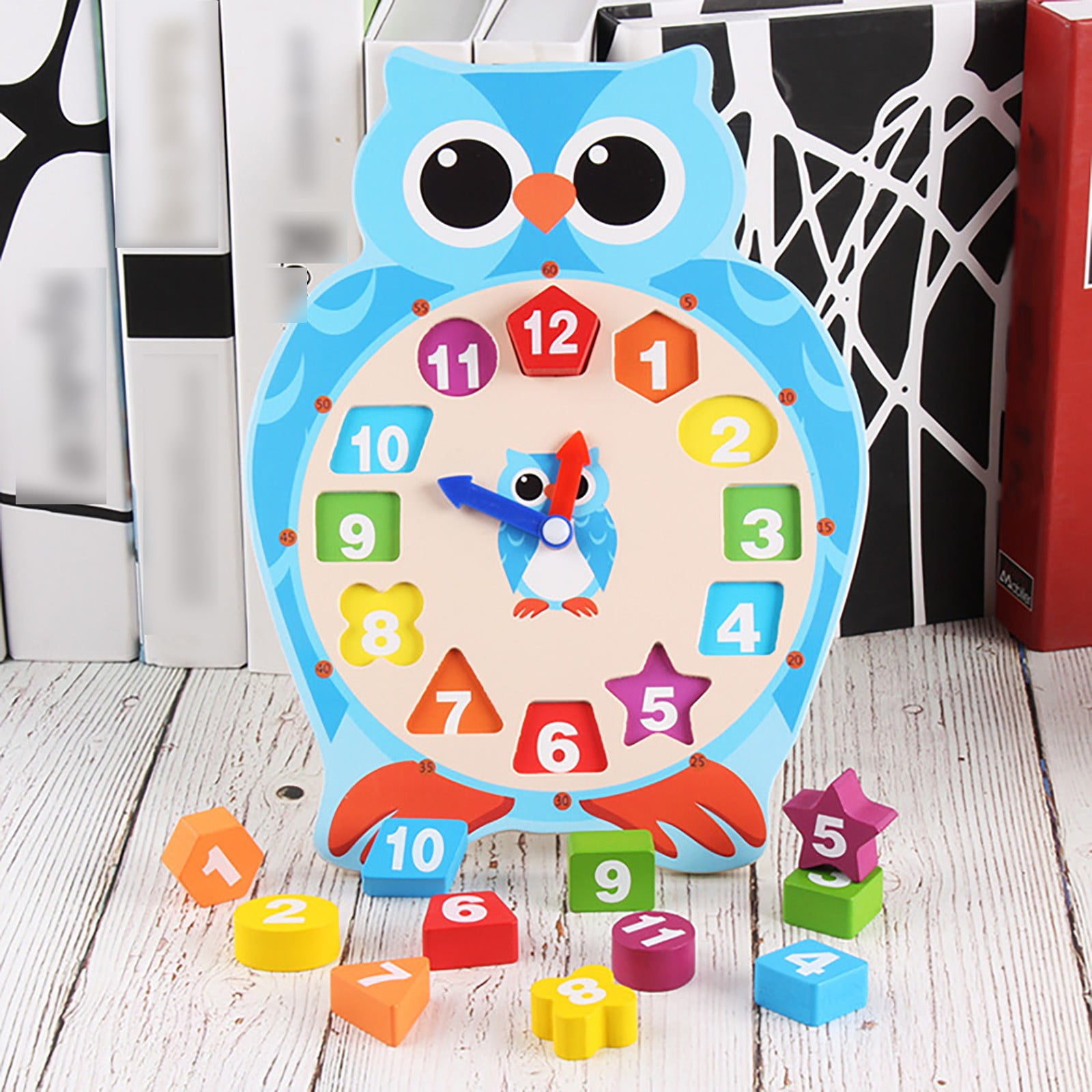Clock Puzzle Wooden Sorting Blocks Clocks Colorful Child Number Teaching Toys RU 