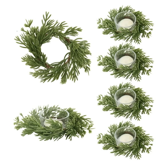 ACDANC 6 Pcs Christmas Napkin Rings Mini Wreath Pine Garland Artificial Pine Branches Candle Rings Holder for Christmas Wedding Home Table Centerpiece Door Window Chair Wall Napkin Rings