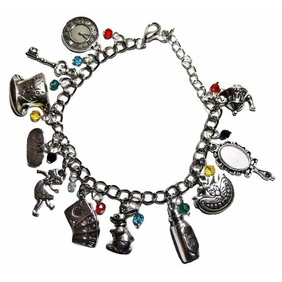 Alice in Wonderland Silvertone Charm Bracelet in Metal