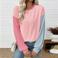 thumbnail image 2 of Sexlip Womens Long Sleeve Tops Fall Fashion Crewneck Color Block Ribbed Knit Casual Loose Fit Pullover Shirts Pink L, 2 of 5