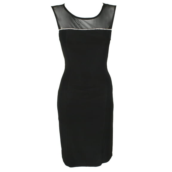 Jessica Howard Womens Black Sleeveless Rhinestone Illusion Sheath Dress 10