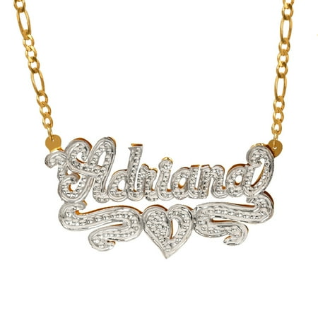 - Personalized Sterling Silver or Gold Plated Nameplate Necklace with Beading and Rhodium, 18