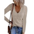 thumbnail image 1 of Fashnice Hauts pour Femmes Tunique à Col Boutonné Blouse T-Shirt Ample Chandail de Travail Beige 2TG, 1 of 2