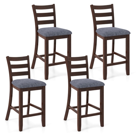 Gymax Bar Stools Set of 4 Upholstered Counter Height Barstools w/ Padded Seat Footrest & Backrest Farmhouse