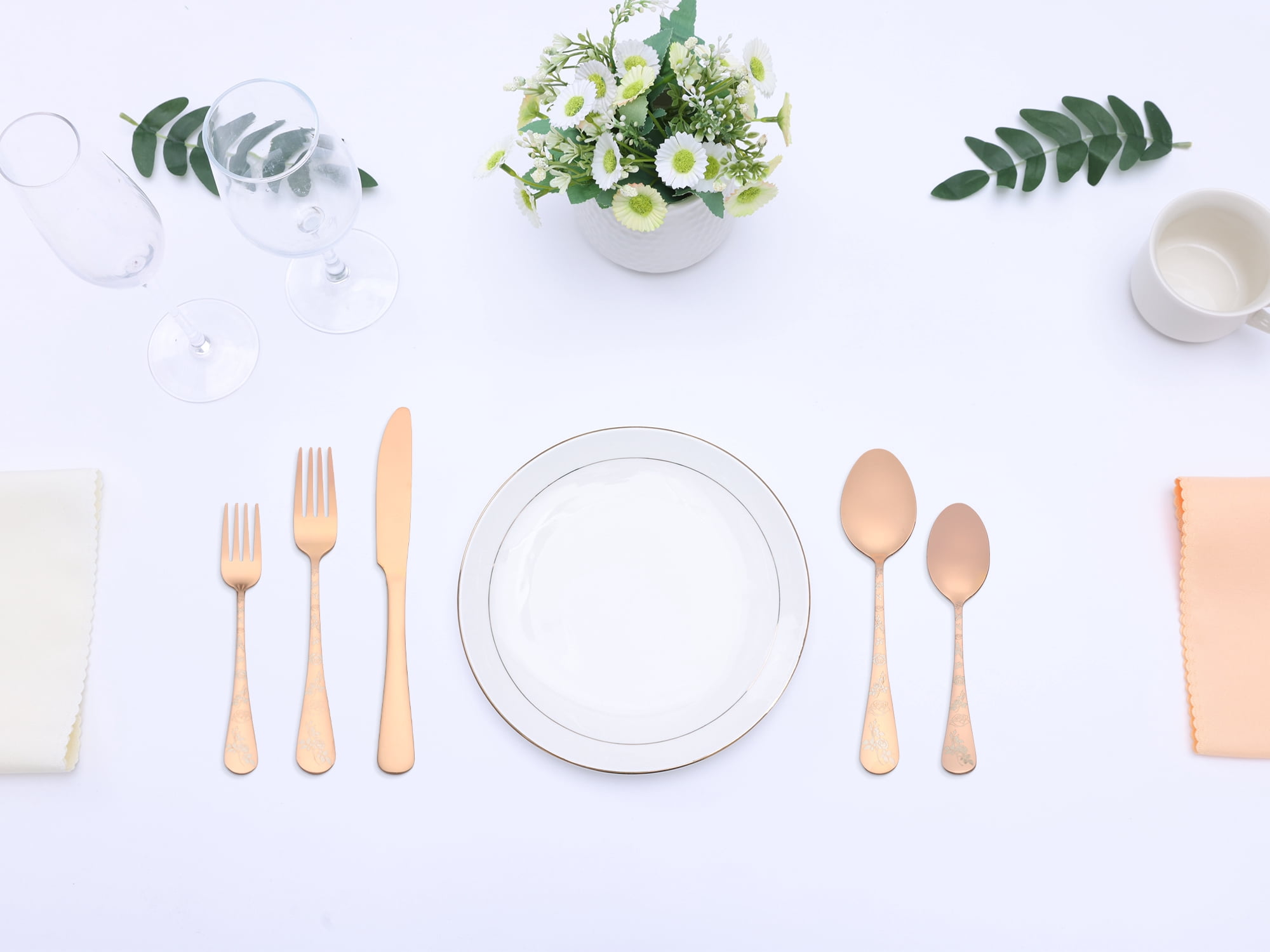 Unique Bargains 30 Piece Silverware Set for 6 Stainless Steel Floral Flatware Rose Gold 30