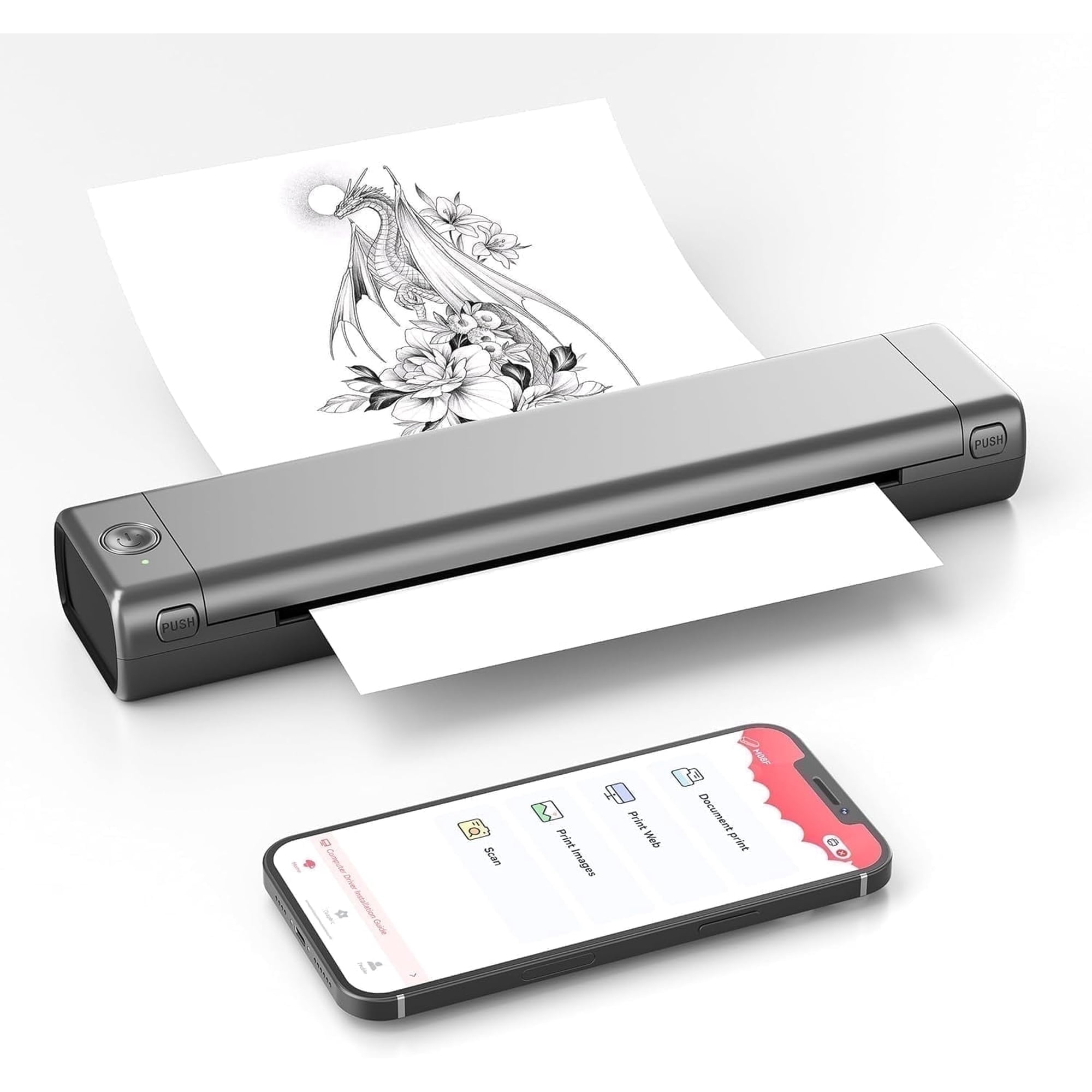 Phomemo M08F Portable Printer Wireless Thermal Printer for Travel, Support A4 Thermal Paper, Bluetooth Inkless Printer Compatible with Android iOS Phone & Laptop (Gray)