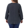 thumbnail image 3 of Agnes Orinda Women's Plus Size Tops Ribbed Knit Crew Neck Long Sleeve Casual Tunic Blouses with Button Decor 2X Gray Black, 3 of 5