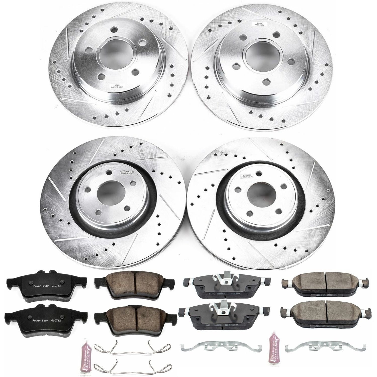PowerStop Front and Rear Z23 Evolution Sport Carbon-Fiber Ceramic Brake Pad and Drilled & Slotted Rotor Kit Fits: FORD Select Models K7233