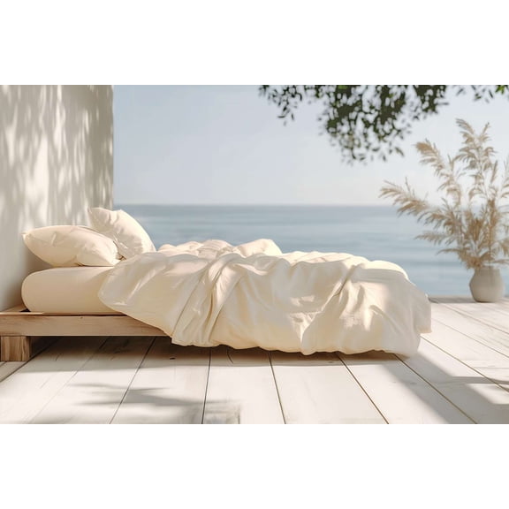 Sleep & Beyond 100% Organic Cotton Percale Duvet Cover Set -Breathable, Crisp and Breathable - Lightweight and Hypoallergic -Durable and Sustainable - King 104x92, Classic Ivory