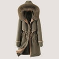 thumbnail image 2 of QIPOPIQ Parka Jacket Women Clearance Drawstring Waist Fuzzy Trim Hooded Heavyweight Winter Coat Plus Size Long Jacket Faux Fur Hood Puffer Jacket Army Green 2XL, 2 of 4