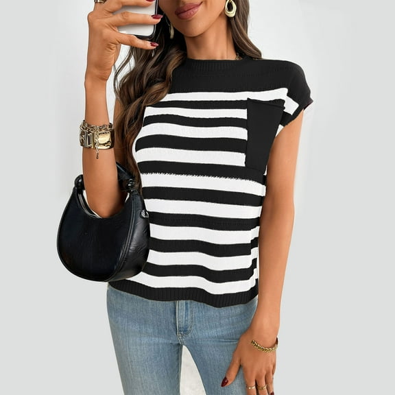 Sevevn Women's Casual Round-Neck Solid Color T-shirt Short Sleeved Top Black M Deal of the Week