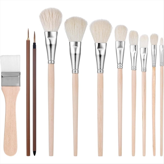 11 pinceles para pintura acrílica, pinceles para mezclar con de madera para acuarela, acrílico, gouache y pintura .