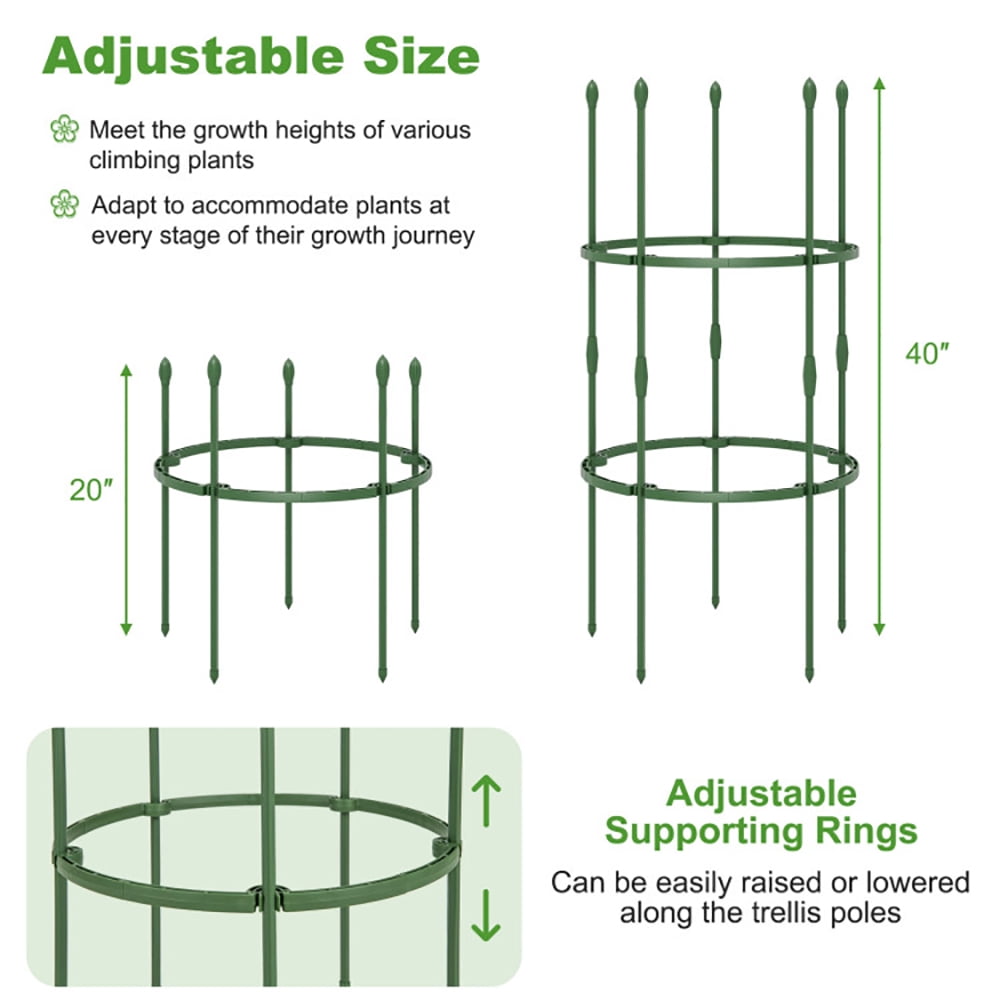 GVN 3-Pack Garden Trellis 40"/60" Tall Plant Support Stands with Clips and Ties-S, Tomato Cages Trellises for Garden for Raised Garden Bed and Pots, Plant Cages & Supports