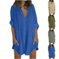 thumbnail image 5 of Plus Size Women's Button Up Cotton Linen Shirts Long Sleeve Oversized Blouses Loose Cover Up Beach Tunic Tops with Pockets, 5 of 5