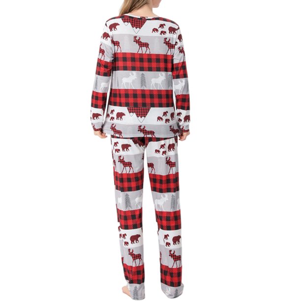 Sonducket Navidad Ropa de dormir Navidad Dibujos animados Impreso Loungewear Manga larga Pijama DE LAS MUJERES