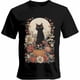thumbnail image 1 of Camisetas casuales de manga corta con estampado de gato negro y flores de calabaza para hombre., 1 of 8