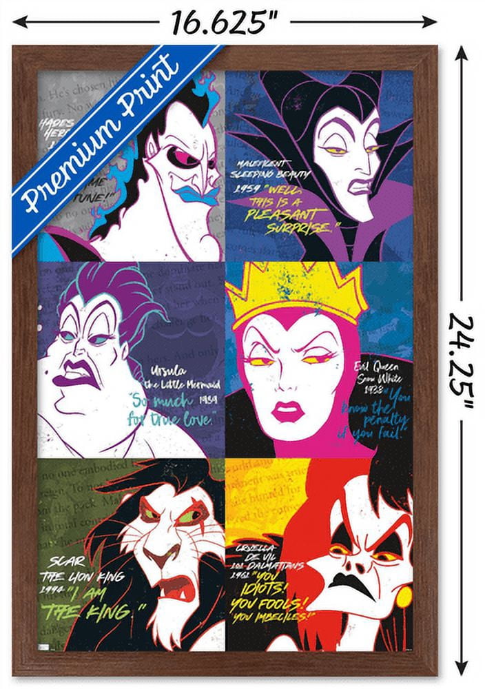 Disney Villains - Grid Wall Poster, 14.725" x 22.375", Framed
