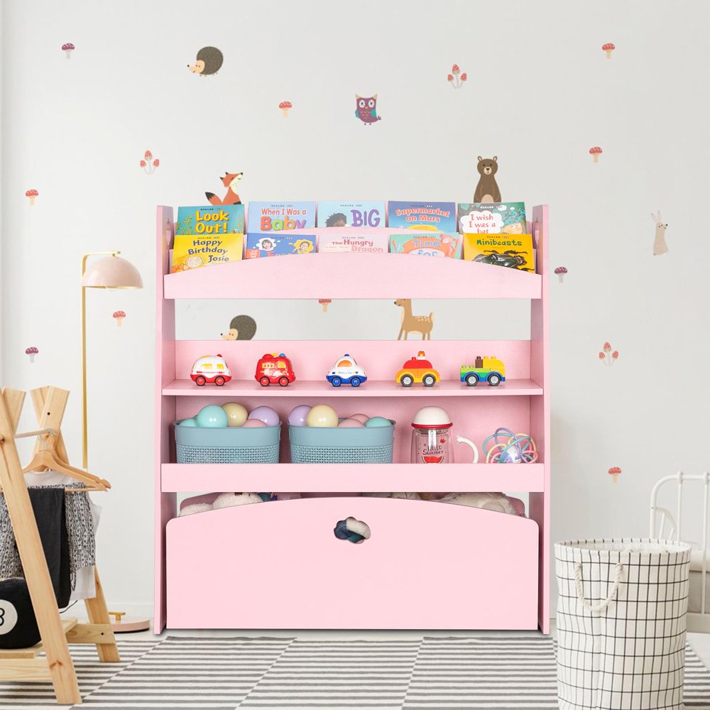Zimtown 5 Shelf Kids Bookshelf Bookcase Pink