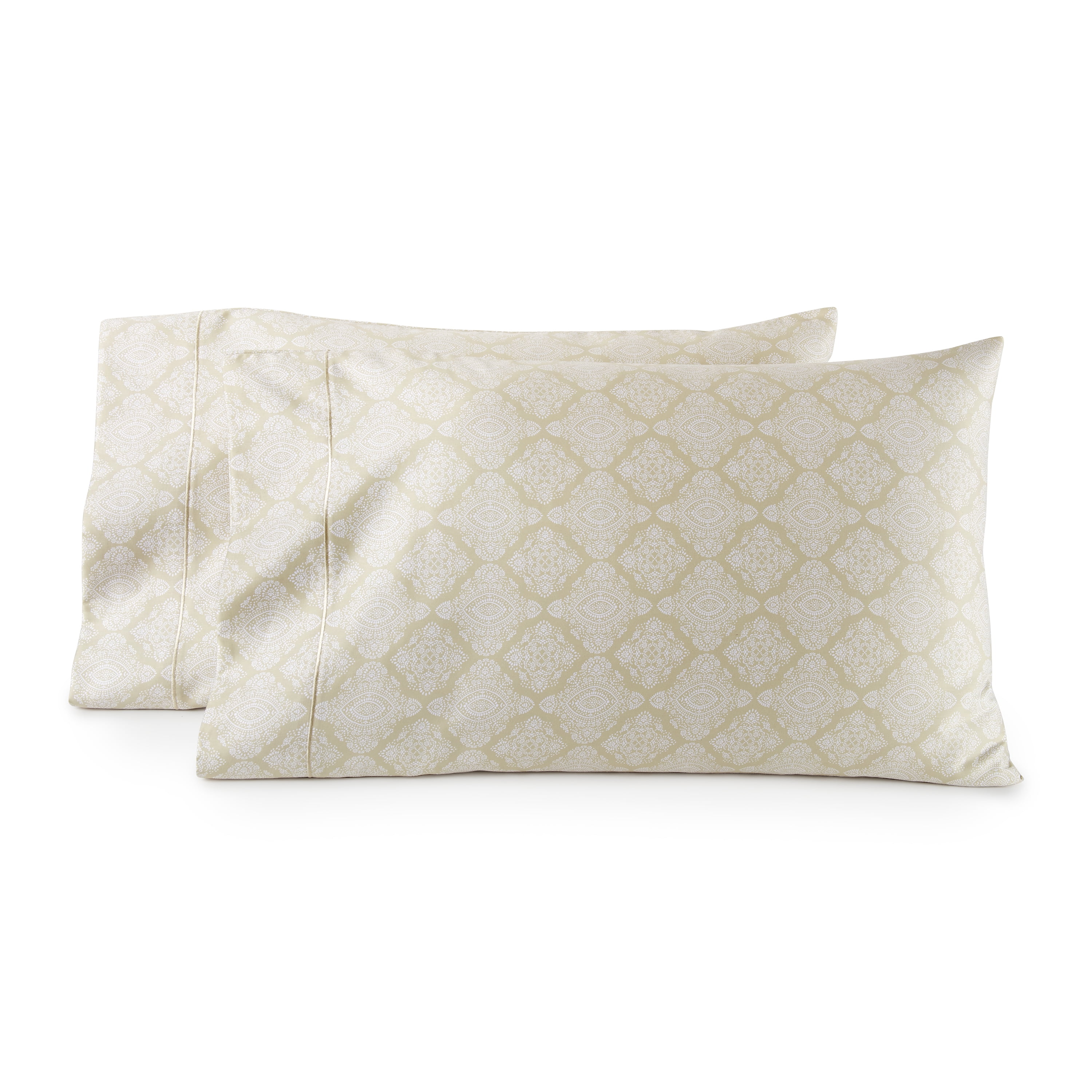 Better Homes & Gardens 2-Piece 400 Thread Count Performance Pillowcase Set, Ogee Print Almond Biscuit, Queen