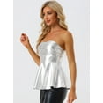 thumbnail image 4 of Camiseta sin Tirantes para Mujer Brillante Metálico Sexy Fiesta Clubwear Peplum Blusa Plata M, 4 of 5
