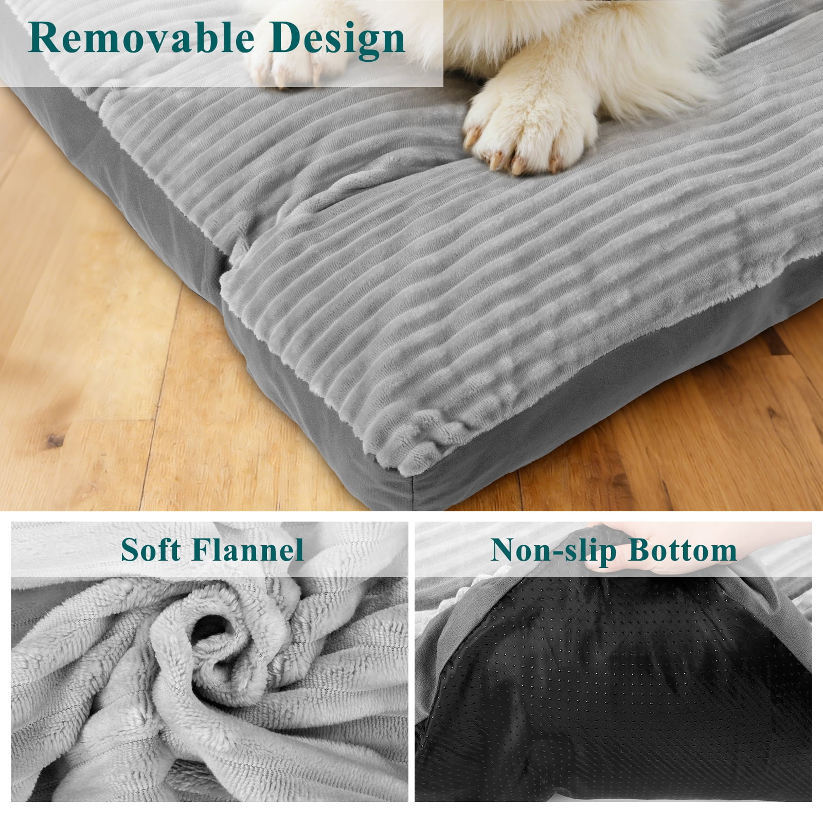 Vaukki Dog Bed with Non Slip Bottom,Removable Machine Washable Soft Plush Dog Crate Bed,23.6"x18.5",Gray