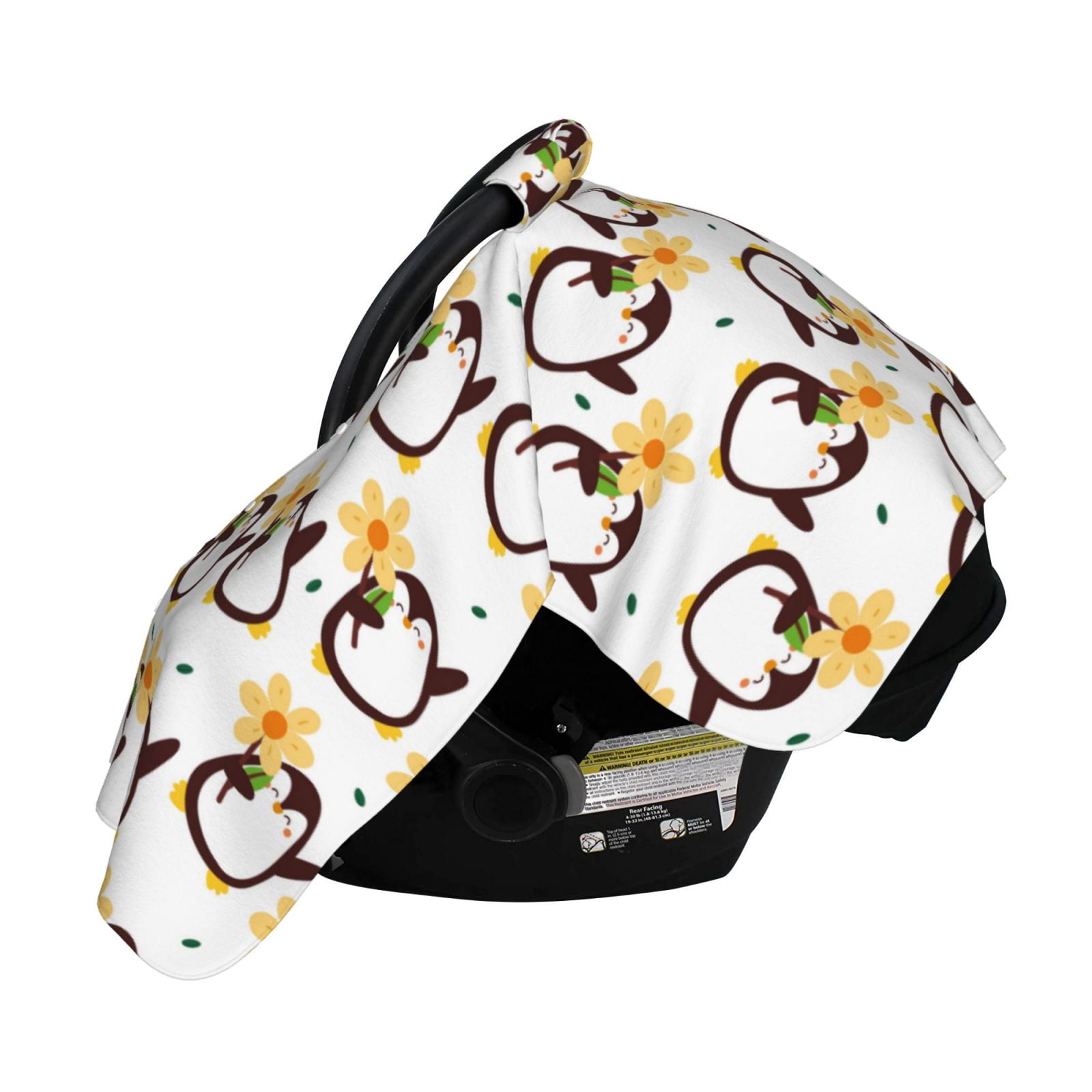 Naloa Penguin With Flowers Baby Car Seat Cover, Breathable Baby Carrier Cover, Multiuse Baby Carrier Cover & Nursing Breastfeeding Cover