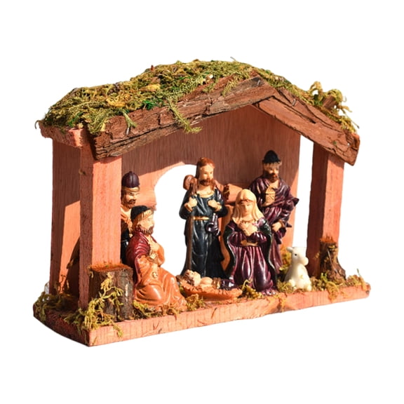 OIUR Christmas Nativity Figurine Set Jesus Manger Scene Holy Family Resin Statue Religious Christmas Stable Figures Set for Indoor Tabletop Decor