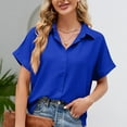 thumbnail image 6 of Clothing 2025 Womens Casual Short Sleeve Button Down Shirts Summer Plain Top Blouses with Pockets Womens Short Sleeve Button Down Shirts Official Collar Blouse Basic Simple Dress Shirt, 6 of 8
