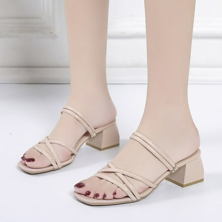 

Cathalem Clear Studded Sandals for Women Fashion Summer Women Sandals Mid Heel Heel Formal Sandals for Women Low Heel Pink 6.5