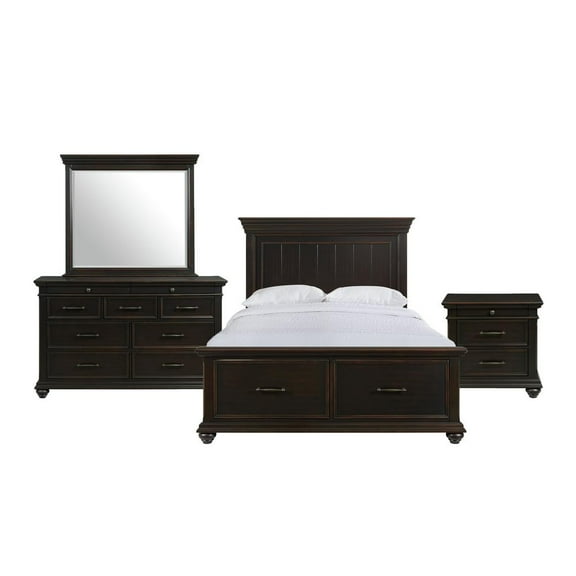 Picket House Furnishings Brooks Queen Platform Storage 4PC Bedroom Set in Black