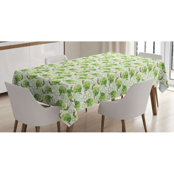 Snail Tablecloth, Shelled Gastropod with Spiralling Shell Helix in Ornamental Floral, Rectangle Satin Table Cover Accent for Dining Room and Kitchen, 60" X 84", Green Brown White Green, by Ambesonne