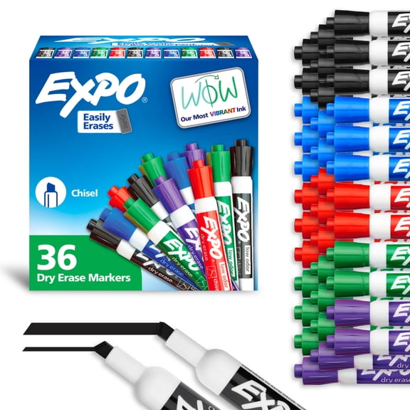 EXPO Dry Erase Markers, Chisel Tip, Assorted Colors, 36 Count