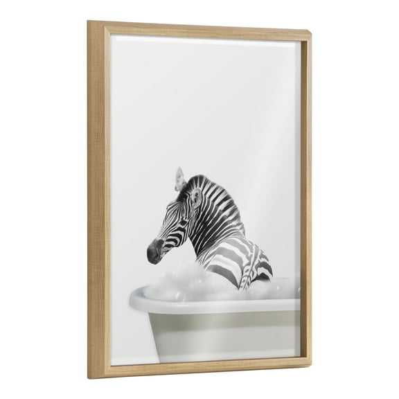 Kate and Laurel Blake Bathroom Bubble Bath Zebra Framed Printed Glass Wall Art by The Creative Bunch Studio, 18x24 Natural, Adorable Animal Art for Wall