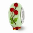 thumbnail image 3 of Fancy Bead White Sterling Silver Glass Sterling Silver Reflections Green Hand Painted Cherries Fenton Bead, 3 of 4