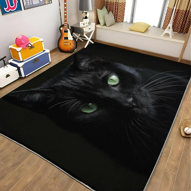 Machine Washable Area Rug 5x7 ft for Dining Room, Bedroom, and Living Room, Animal Black Cat Stain and Water-Resistant Non-Slip Rug, Pet and Kid Friendly