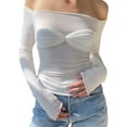 thumbnail image 6 of Caoirhny Women’s Off Shoulder Tops, Long Sleeve Ruched Bust Solid Color Slim Fit T-Shirts, 6 of 9