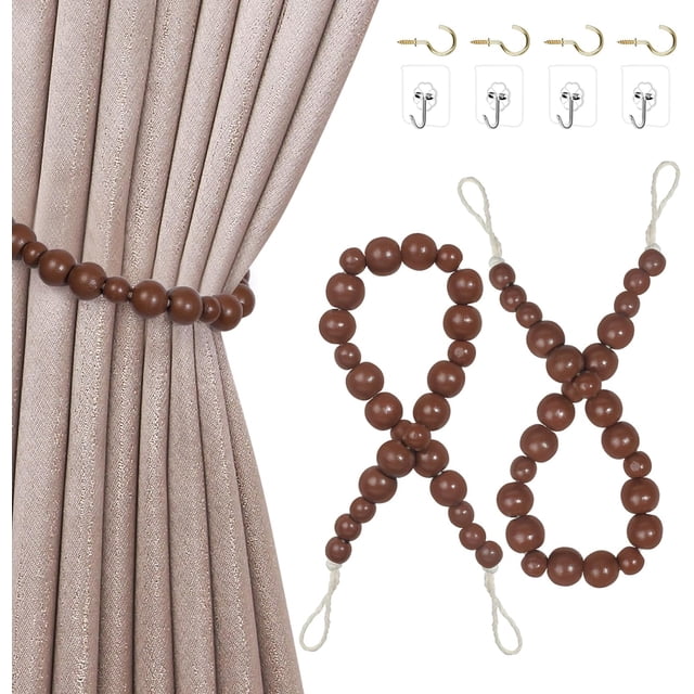 2 Pack Magnetic Curtain Tiebacks Decorative Woven Rope with Exquisite Knot Indoor/Outdoor for Drapes, Windows & Patio