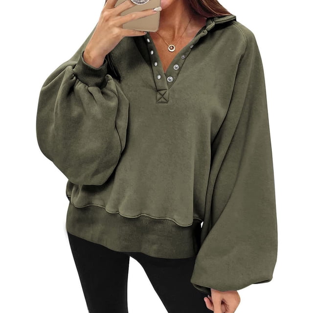 Chandails à Capuchon de Mode pour Femmes 2023 Mode Manches Longues Col Rabattu Couleur Unie Hauts Amples Blouses Chandails en Molleton 50 % de Rabais Liquidation Costumes Halloween/noël