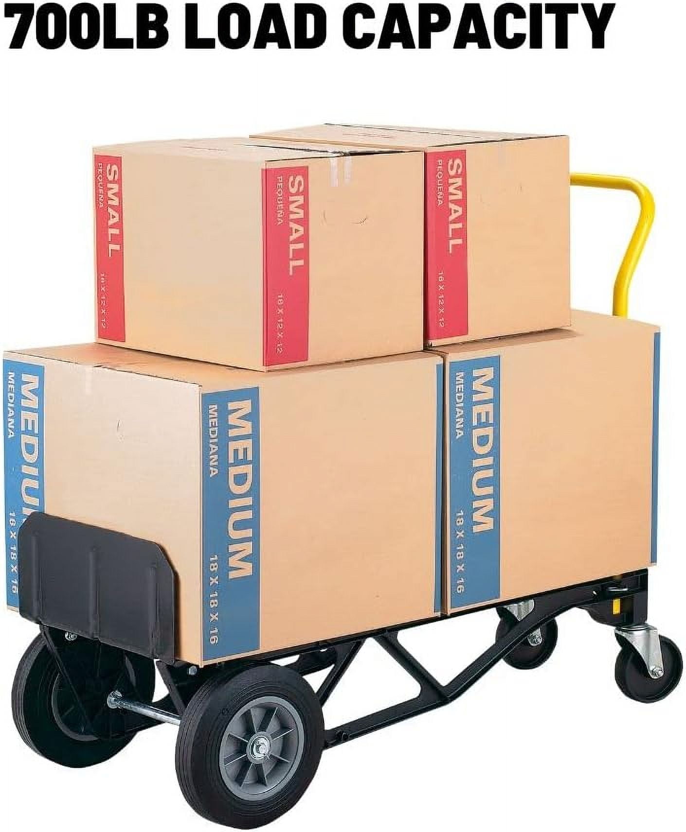 Harper Trucks PGDY8635P 700 lb Capacity Glass Filled Nylon Convertible Hand Truck and Dolly with 10" Flat-Free Solid Rubber Wheels,Black with Yellow Handle