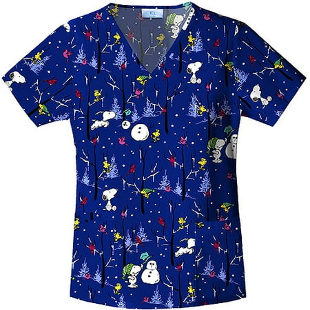 Peanuts Snoopy Loves Snow V-Neck Scrub Top