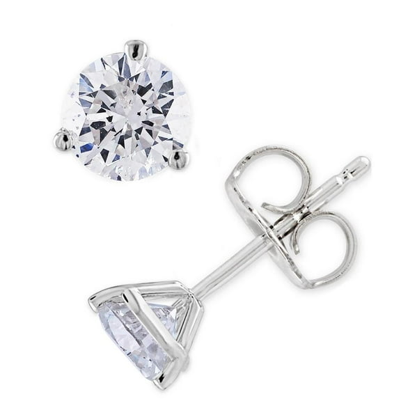 Pompeii 2 Ct TW Moissanite Martini 3-Prong Studs Available in White or Yellow Gold (,)