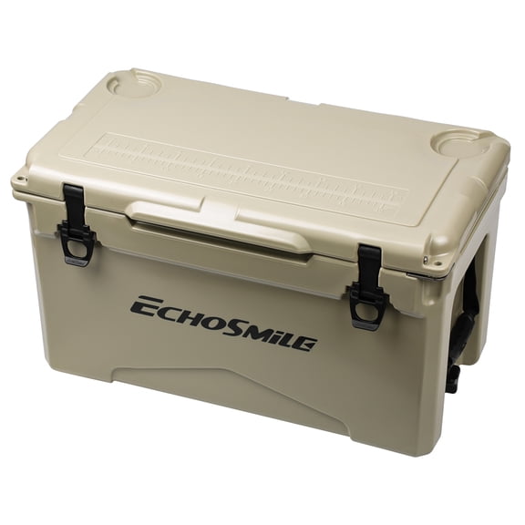 35Qt Rotomolded Insulated Cooler Box, 5 Days Ice Retention Heavy Duty Ice Chest, Khaki Outdoor Cooler with Drain Plug & Latches