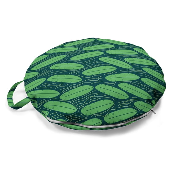 Tropical Round Floor Cushion with Handle, Exotic Banana Palm Leaves Motif Botanical Hipster Jungle Foliage Summer, Pillow for Living Room & Dorms, 18" Round, Fern Green Dark Teal, by Ambesonne