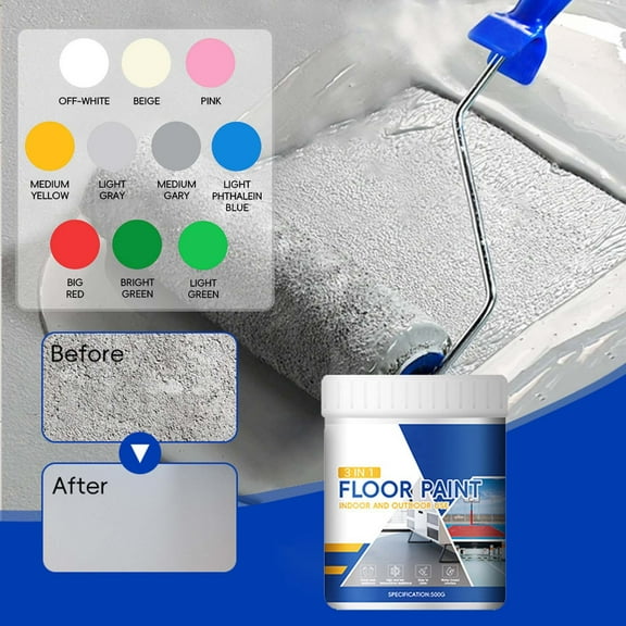 Kuroiy Epoxy Floor Paint Three-in-One Water-Based High-Solid Resin | 500ml | Durable Wear-Resistant Coating for Cement Floors | Low Odor, Easy DIY Application for Home, Garage, Basement