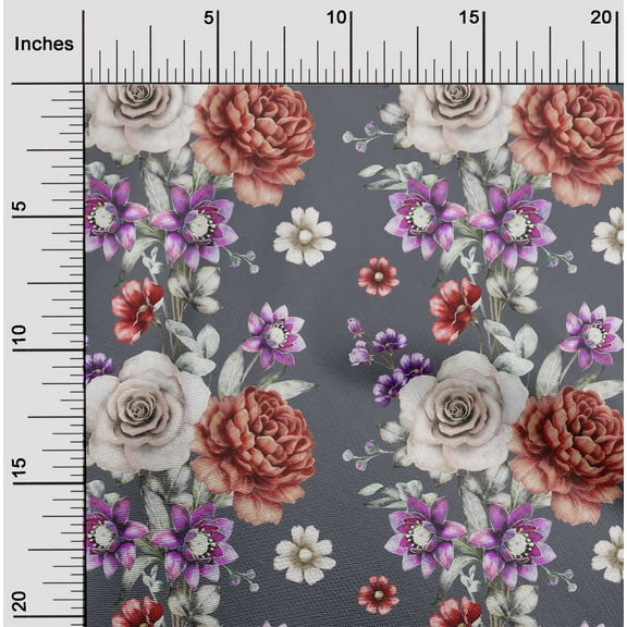 oneOone Cotton Jersey Gray Fabric Leaves|Lotus & Rose Floral Diy Clothing Quilting Fabric Print Fabric By Yard 58 Inch Wide