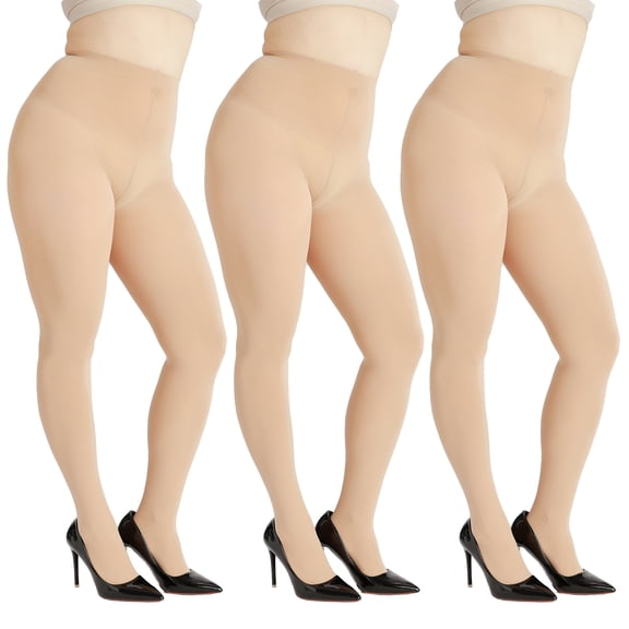 G&Y Plus Size Tights for Women -60D Semi-Oqaque Tights, 3Pairs, 3Nude,4XL