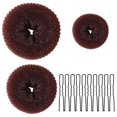 thumbnail image 1 of Donut Bun Maker 3 piezas Donut Bun Hair Bun Maker 10 piezas Donuts calcetín bollo anillo Styler Maker (marrón), 1 of 5