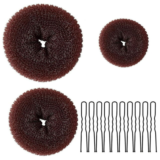 Donut Bun Maker 3 piezas Donut Bun Hair Bun Maker 10 piezas Donuts calcetín bollo anillo Styler Maker (marrón)
