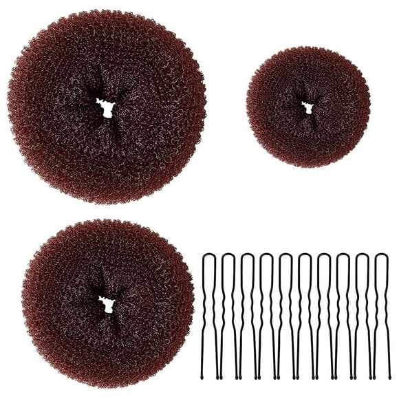 Donut Bun Maker 3 piezas Donut Bun Hair Bun Maker 10 piezas Donuts calcetín bollo anillo Styler Maker (marrón)