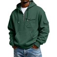 thumbnail image 2 of LWavelet Men's Quarter Zip Hoodie with Utility Pockets - Casual Everyday Fall Winter Pullover Dark Green 3XL, 2 of 6